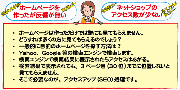 ホームページのアクセスアップ-SEO、パソコン修理 大阪のＰＣプロジェクト。大阪・奈良・和歌山・兵庫